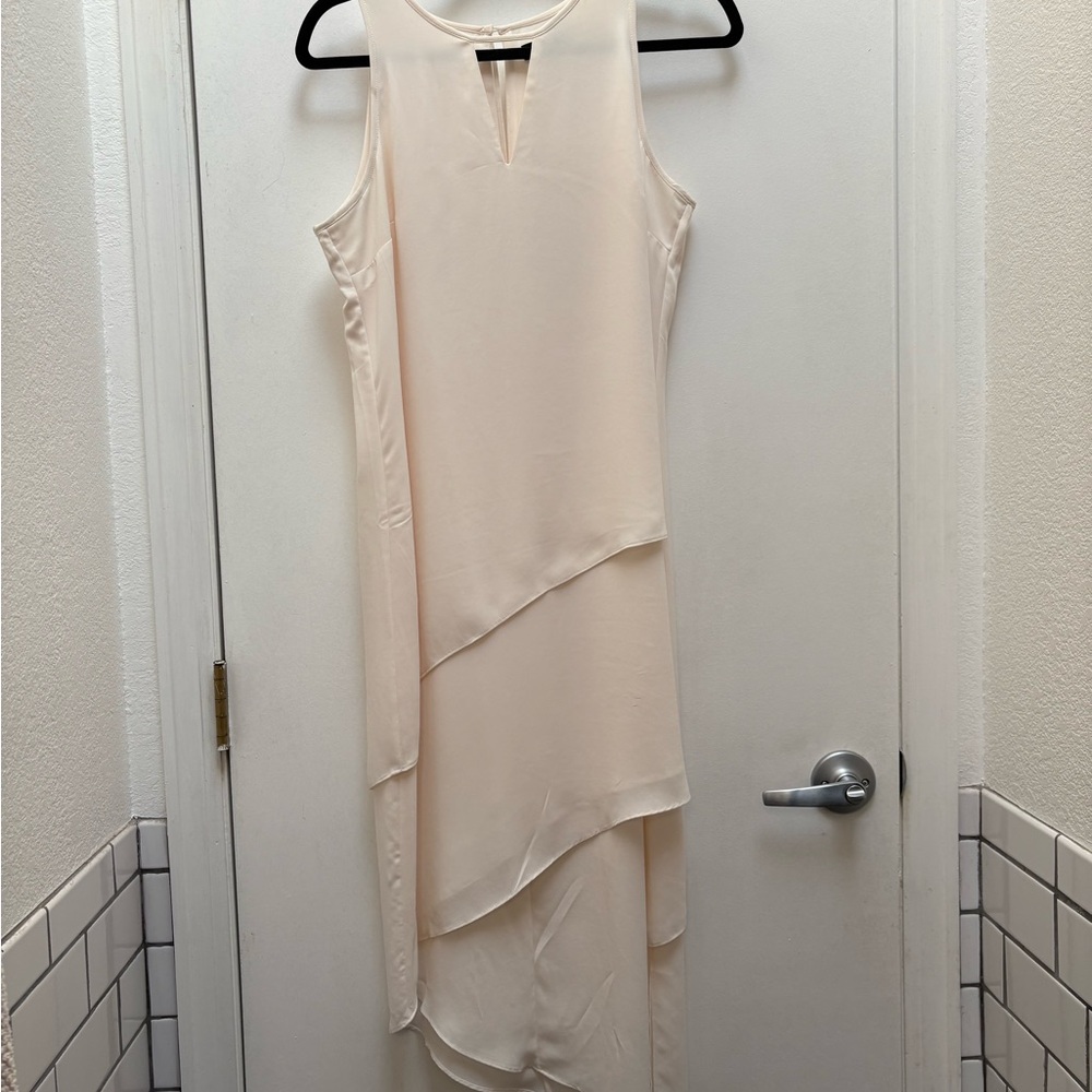 White House Black Market Cream Asymmetrical Sheath Dress